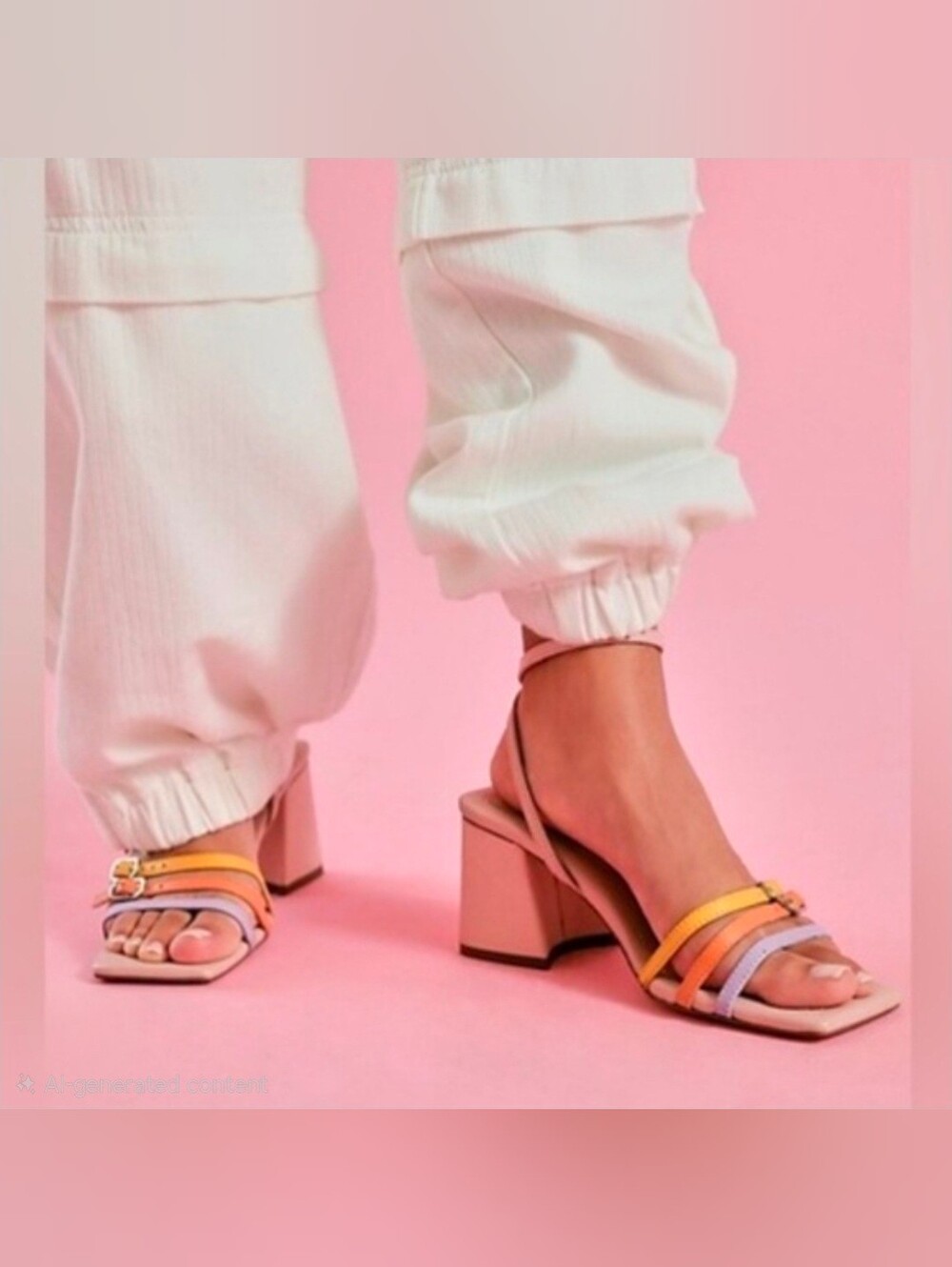 Free People Pink Strappy Block Heel Yellow, Orange & Lavender Accents Sz 9